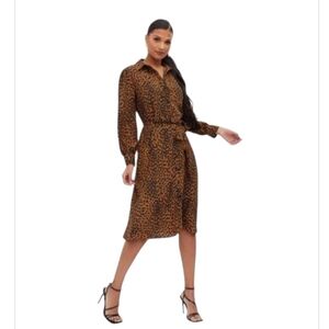 Time and Tru Brown Leopard Long Sleeve Dress